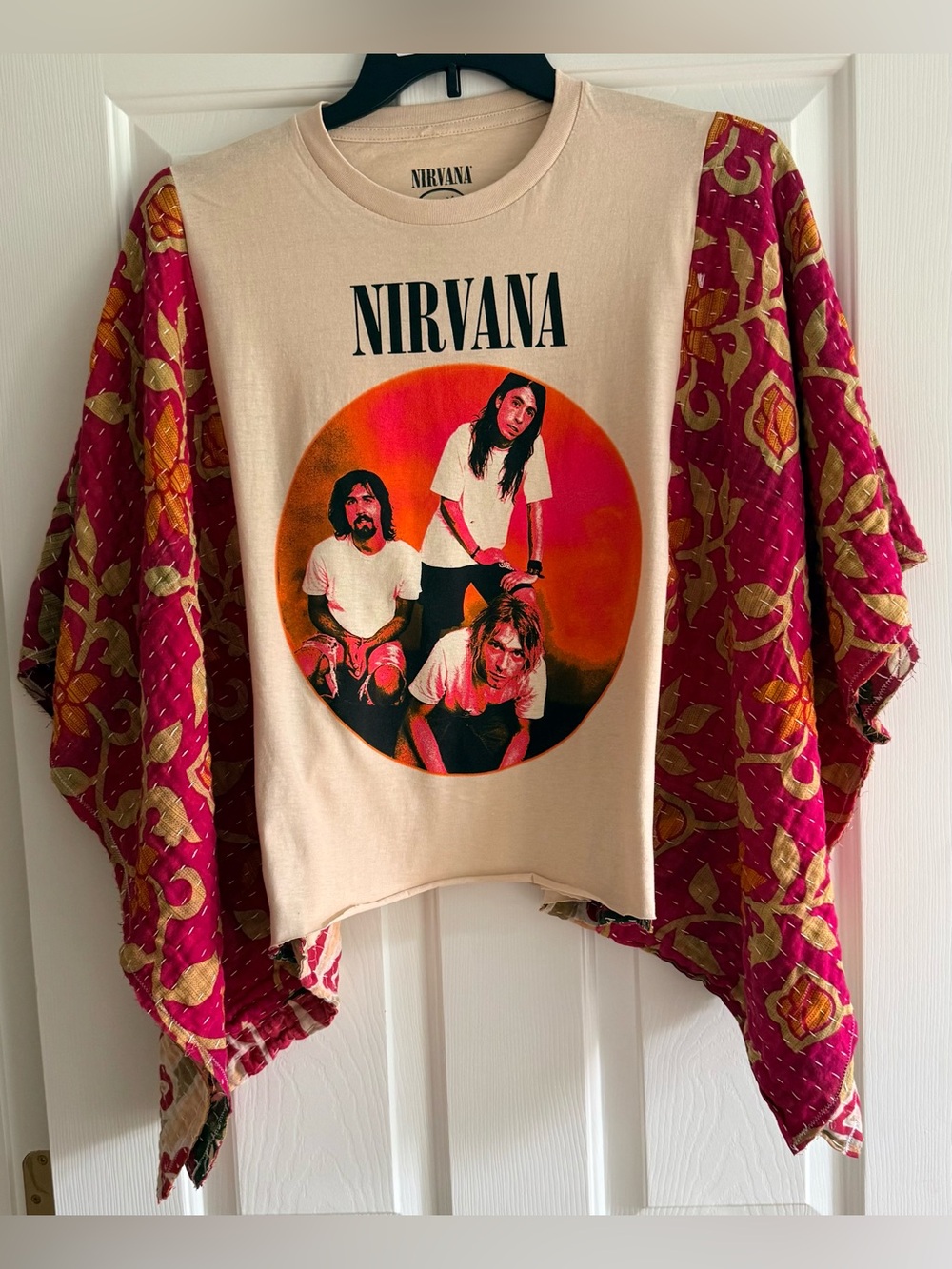 NIRVANA Custom Upcycled Kantha Sleeves Poncho Top OSFM